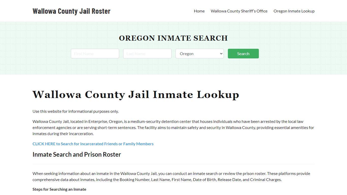 Wallowa County Jail Roster Lookup, OR, Inmate Search