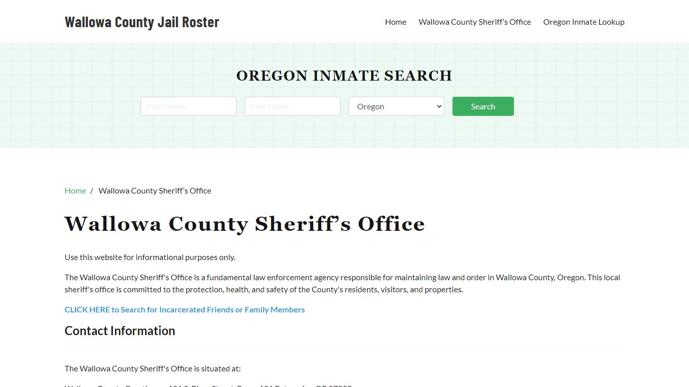 Wallowa County Sheriff Office, OR, Arrest Warrants Search