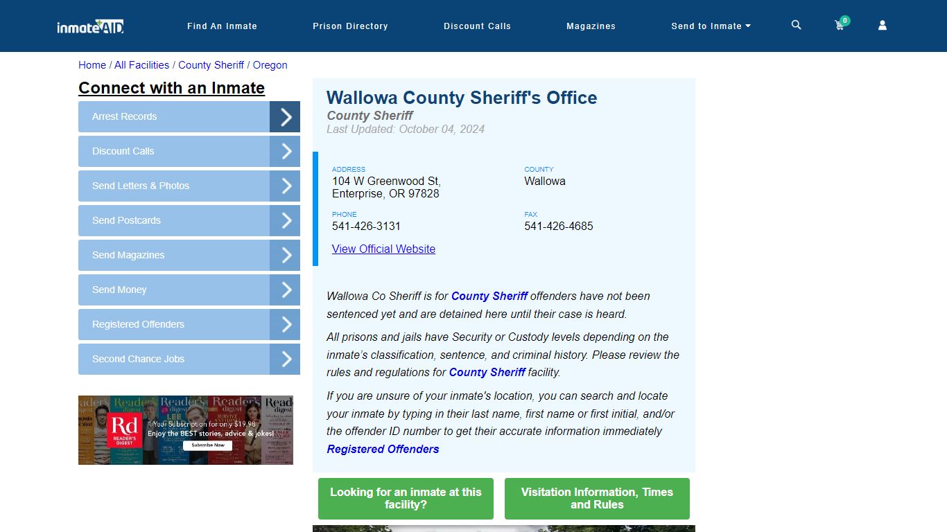 Wallowa County Sheriff's Office & Arrest Search - InmateAid