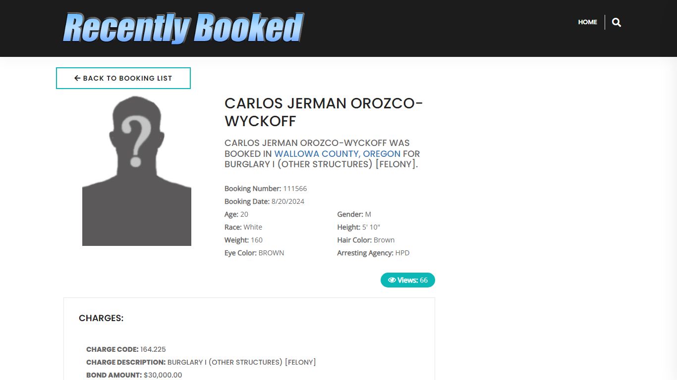 Recent Booking / Mugshot for CARLOS JERMAN OROZCO-WYCKOFF in Wallowa ...